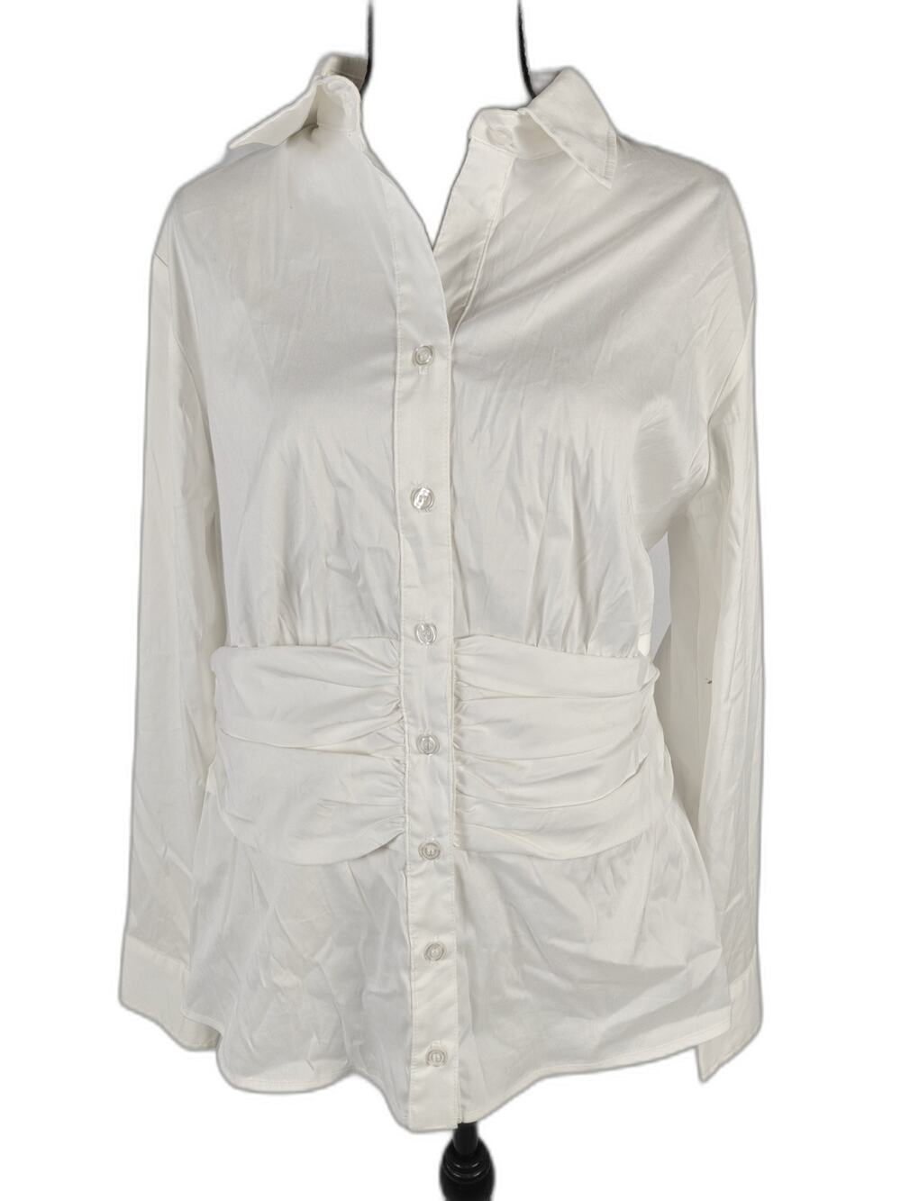 Women’s Finley White Ruched Button Front Blouse Size L